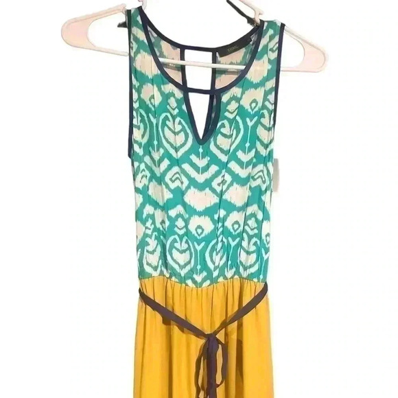 Anthropologie THML maxi dress in turquoise, royal blue and yellow. Lined.  XS - Picture 2 of 5